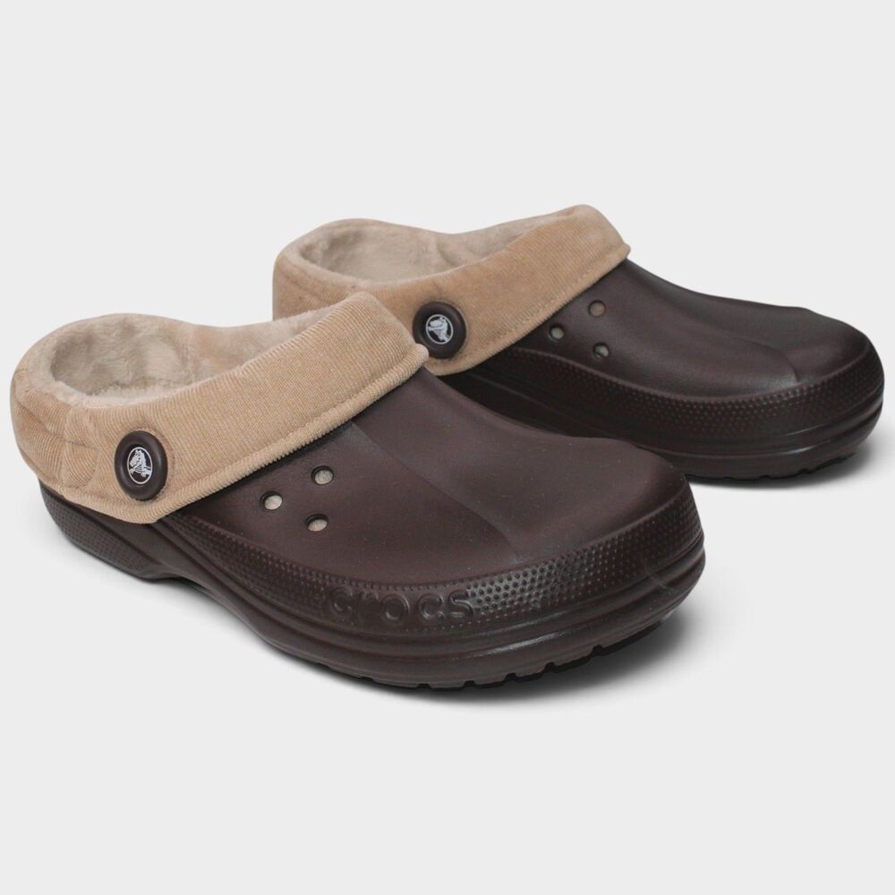 Crocs Blitzen Polar Mens 11 Brown Tan Fleece Lined Winter Clogs Slippers